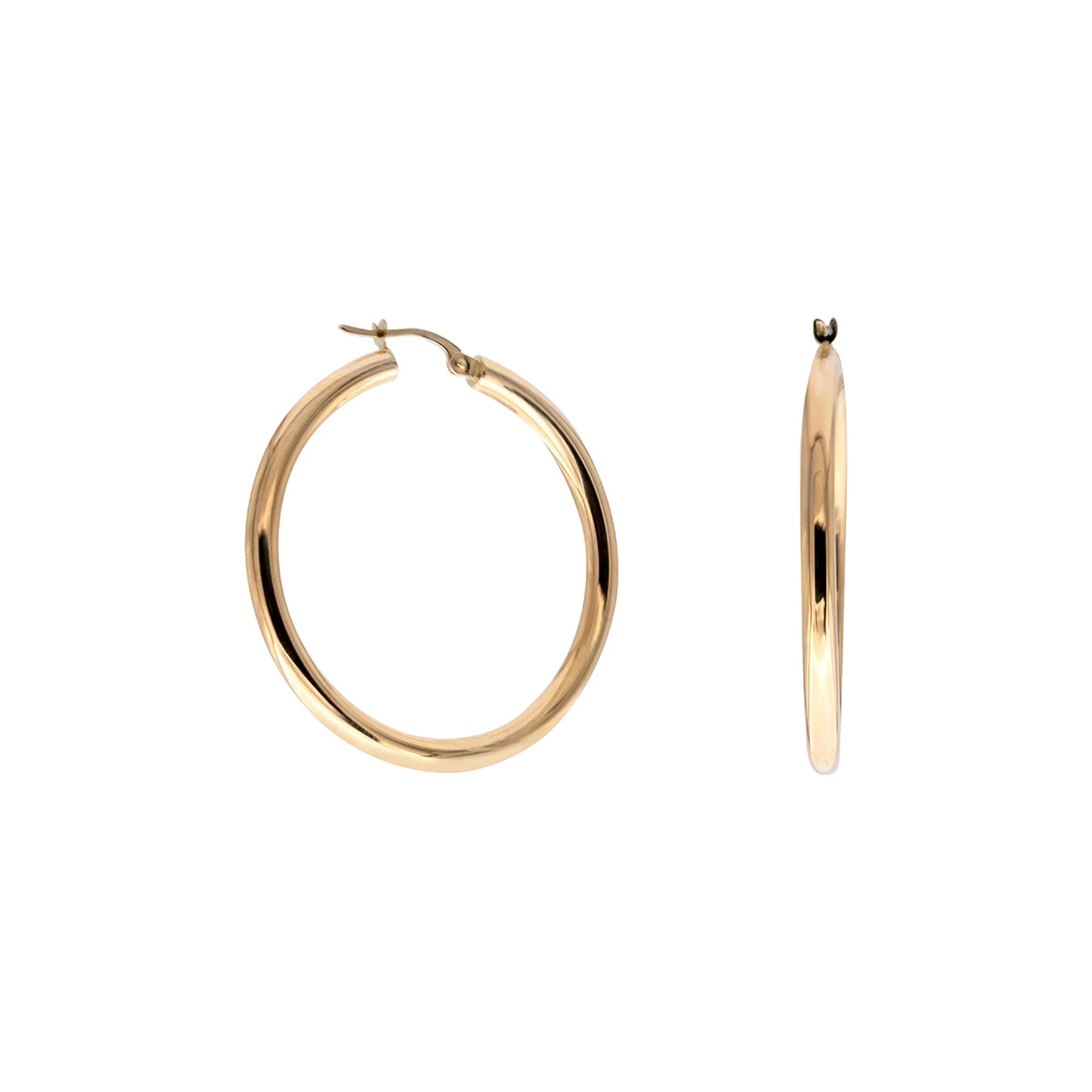 14K Yellow Gold Hoop Earrings, Sizes 16Mm 21Mm 26Mm 31Mm 37Mm, 3Mm Thick, Classic Hoop Earrings, 14K Gold Hoops, Gift, Stacking Earrings