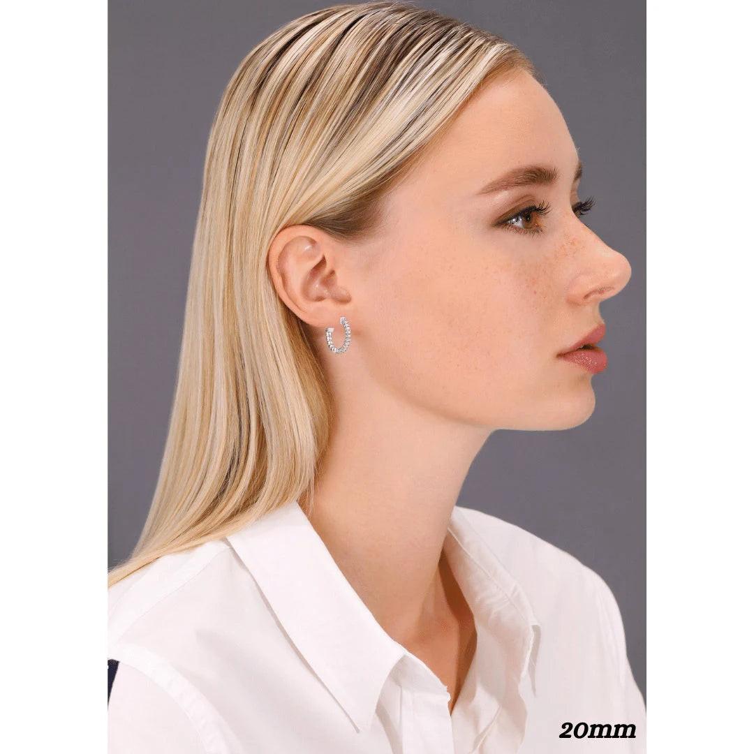 Stunning 14K Solid White Gold Half Eternity Huggie Hoop Earrings with 0.52 CTW Real Diamonds.