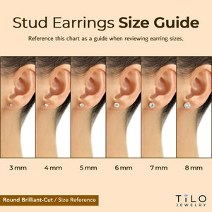 14K Gold Stud Earrings, round Brilliant-Cut, Square Princess-Cut, Oval-Cut, Sparkling CZ Studs, with Screw Backings, Unisex, by TILO Jewelry