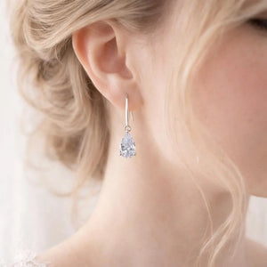 Teardrop Crystal Earrings: Sterling Silver Hooks, CZ Diamond Simulation