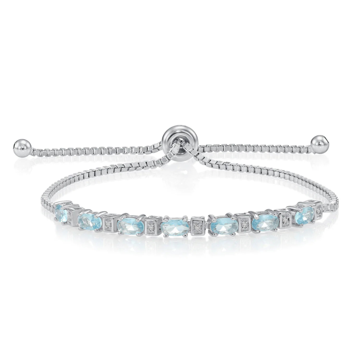 Sterling Silver March Aquamarine Birthstone Adjustable Bracelet