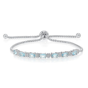 Sterling Silver March Aquamarine Birthstone Adjustable Bracelet