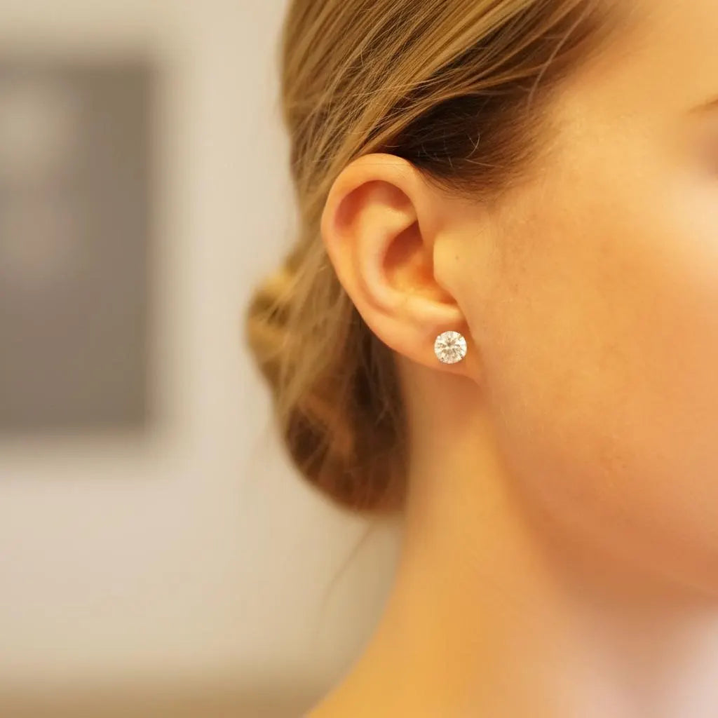 Sparkling Lab Grown Diamond Stud Earrings | 5, 6, 7 or 8Mm | Silver Dainty Minimalist Studs | round Cut Diamonds | Gift for Her