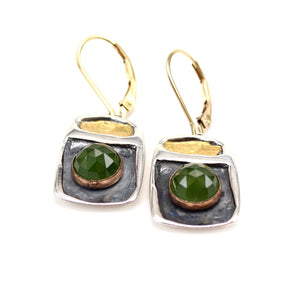 Green Serpentine Earrings: Sterling Silver, 24K Gold Keum-Boo