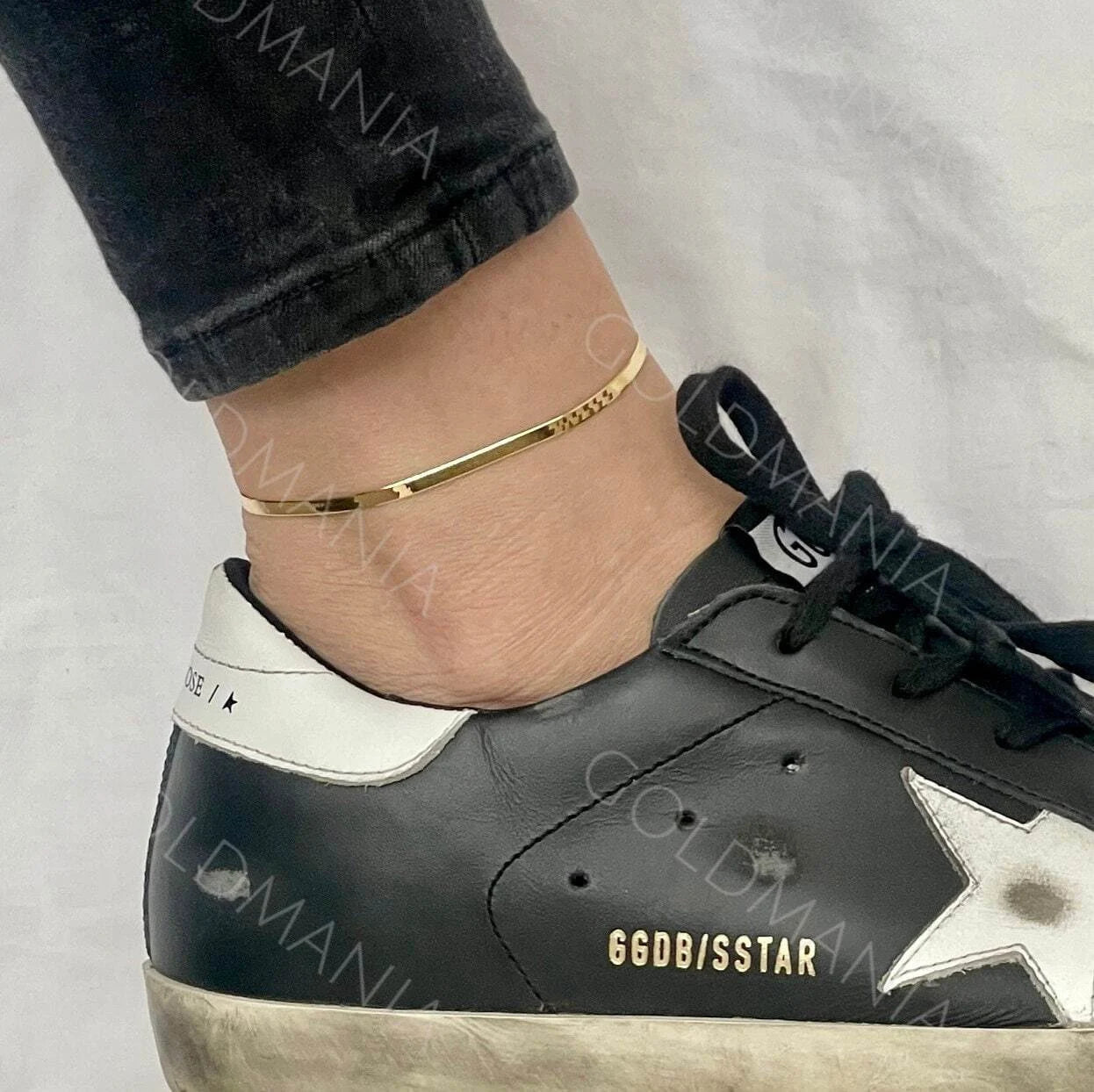 14K Solid Gold Herringbone Anklet: 3Mm Real Gold Ankle Chain