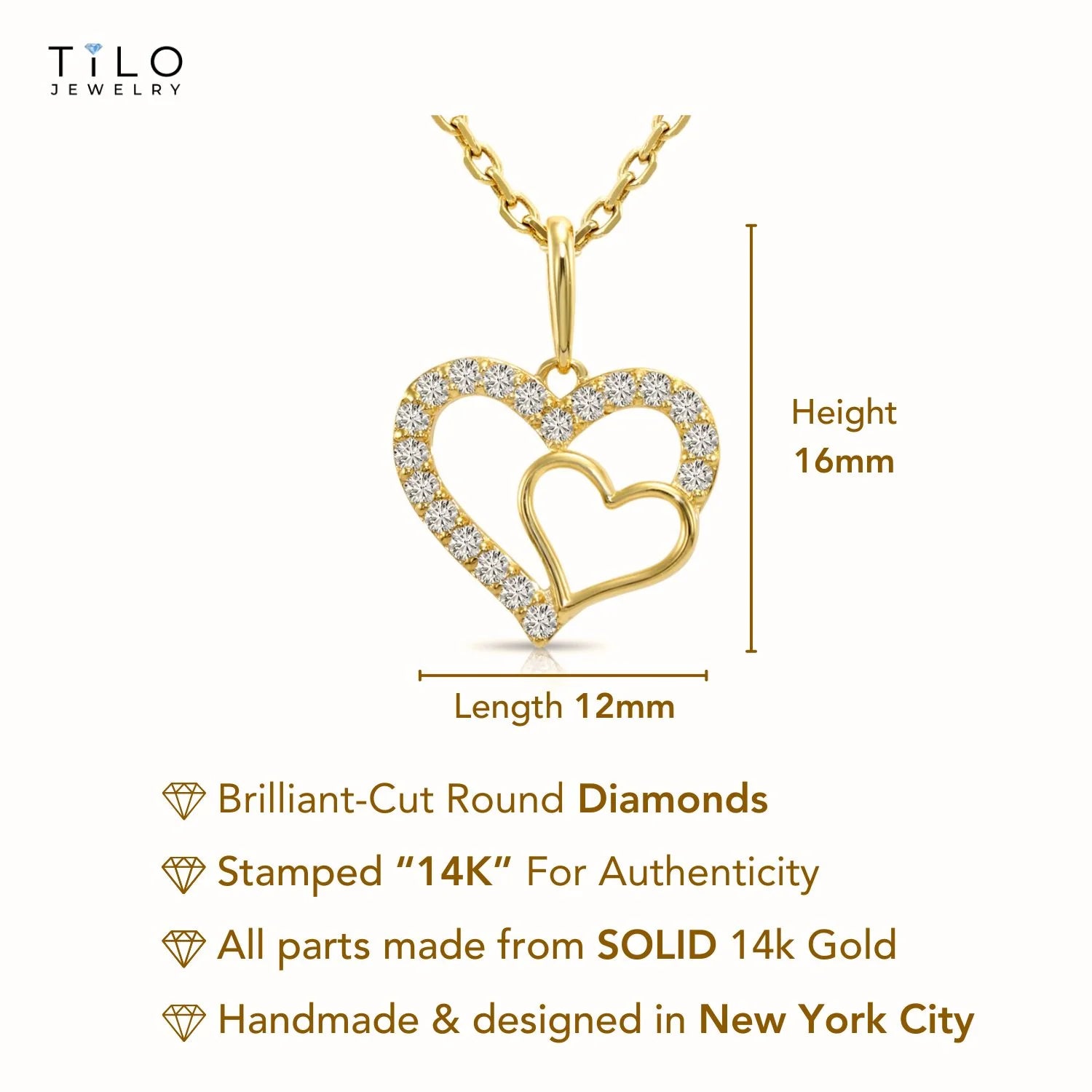 14K Yellow Gold Lab Diamond Open Heart Pendant Necklace, 0.17Ctw