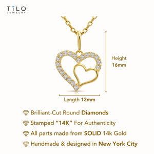 14K Yellow Gold Lab Diamond Open Heart Pendant Necklace, 0.17Ctw