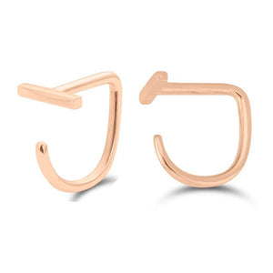 14K Solid Gold Bar Claw Huggie Earrings - Elegant Dainty Gold Hoops.