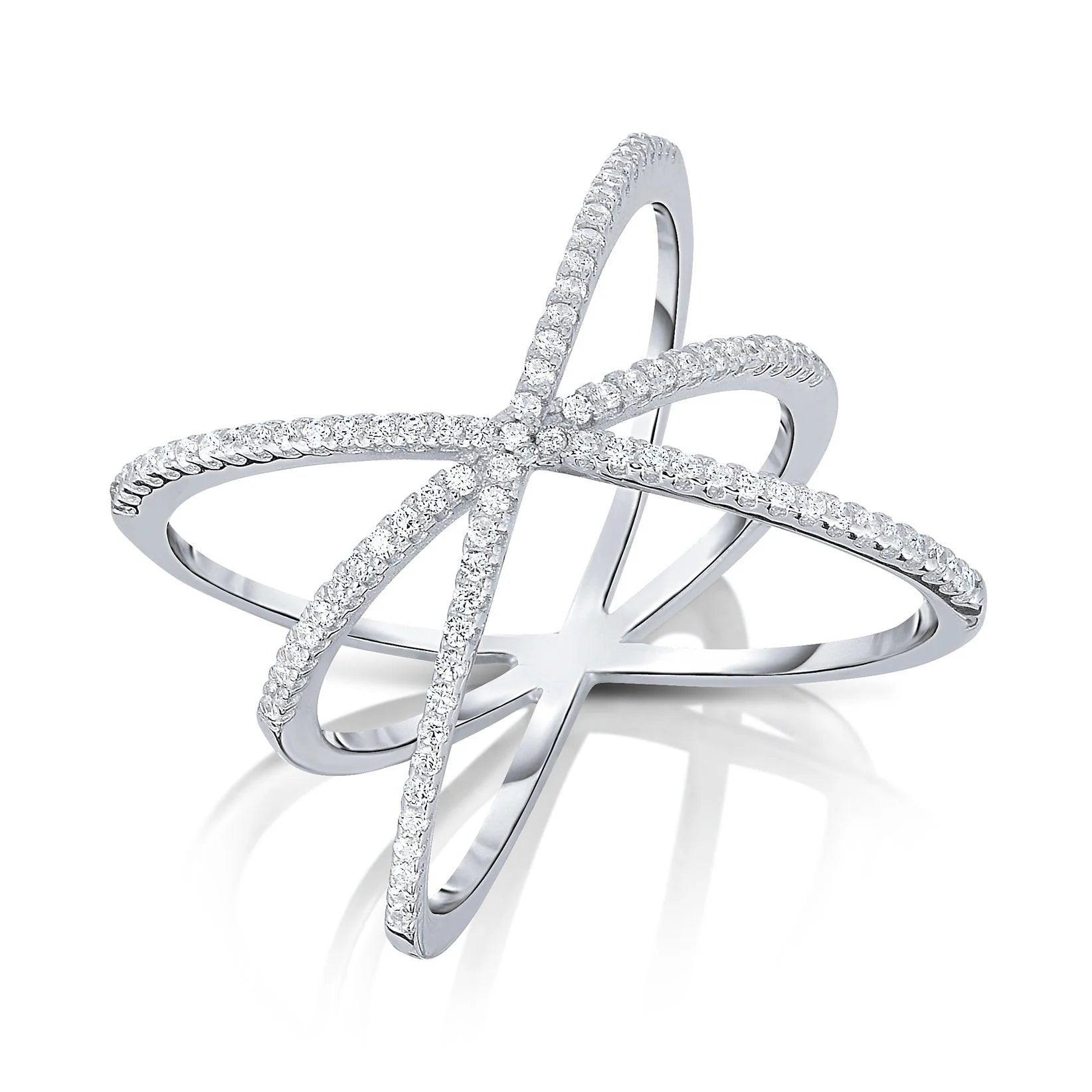 Dazzling Sterling Silver Triple X Ring with Cubic Zirconias – Perfect Gift for Her Birthdays & Everyday Elegance.