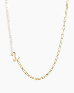 Lou Pearl Alphabet Necklace NikNenz™ Premium Gold & Diamonds
