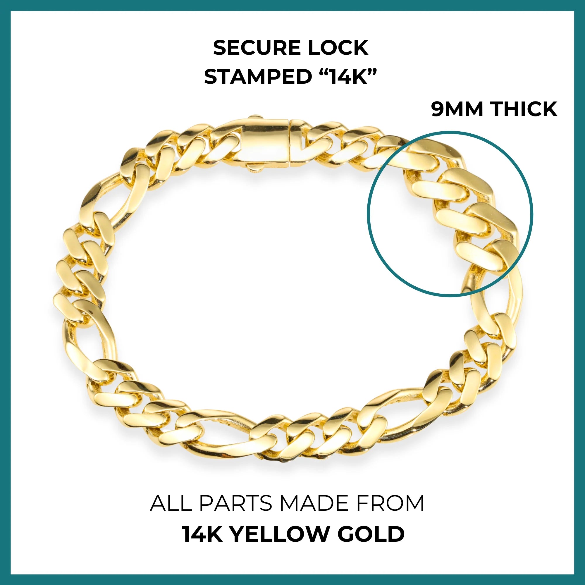 14K Yellow Gold Figaro Link Chain Bracelet, Sizes 7.25In-8.25In