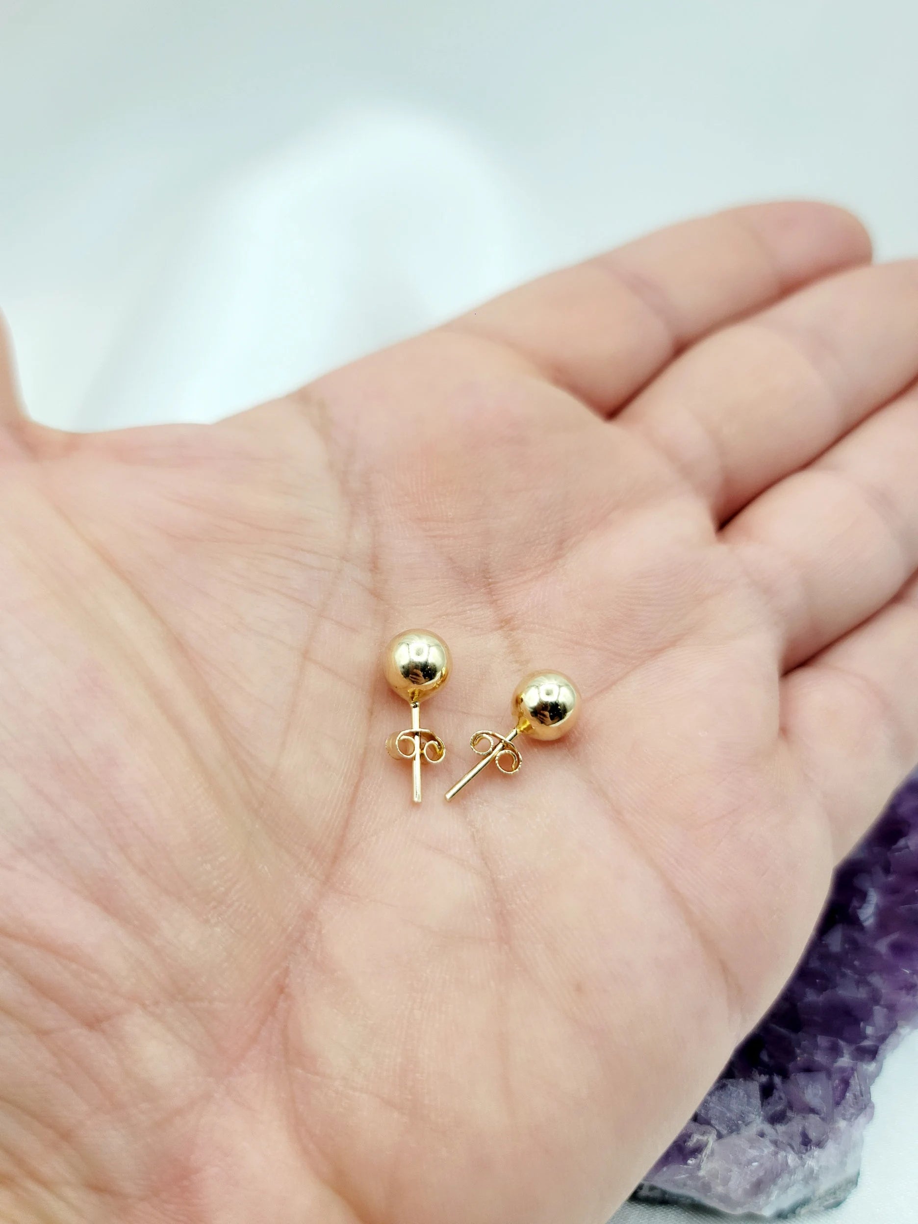 14K Solid Gold Ball Stud Earrings: Minimalist Dainty Jewelry