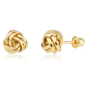 14K Gold Polished Love Knot Stud Earrings with Screwbackings, 7Mm