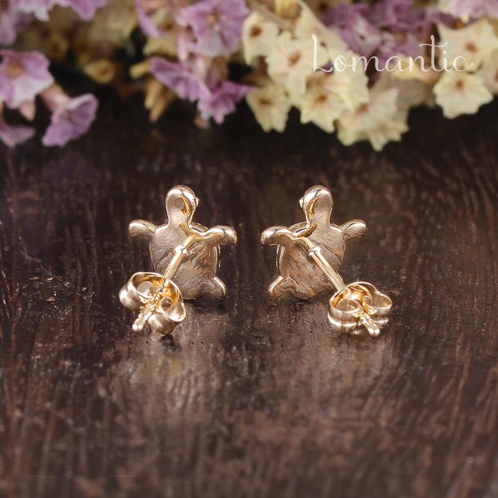 Unique Turtle Errings Natural Diamond Errings 14K Rose Gold Sea Turtle Animal Gold Errings Women Promise Anniversary Gift for Her per Pairs