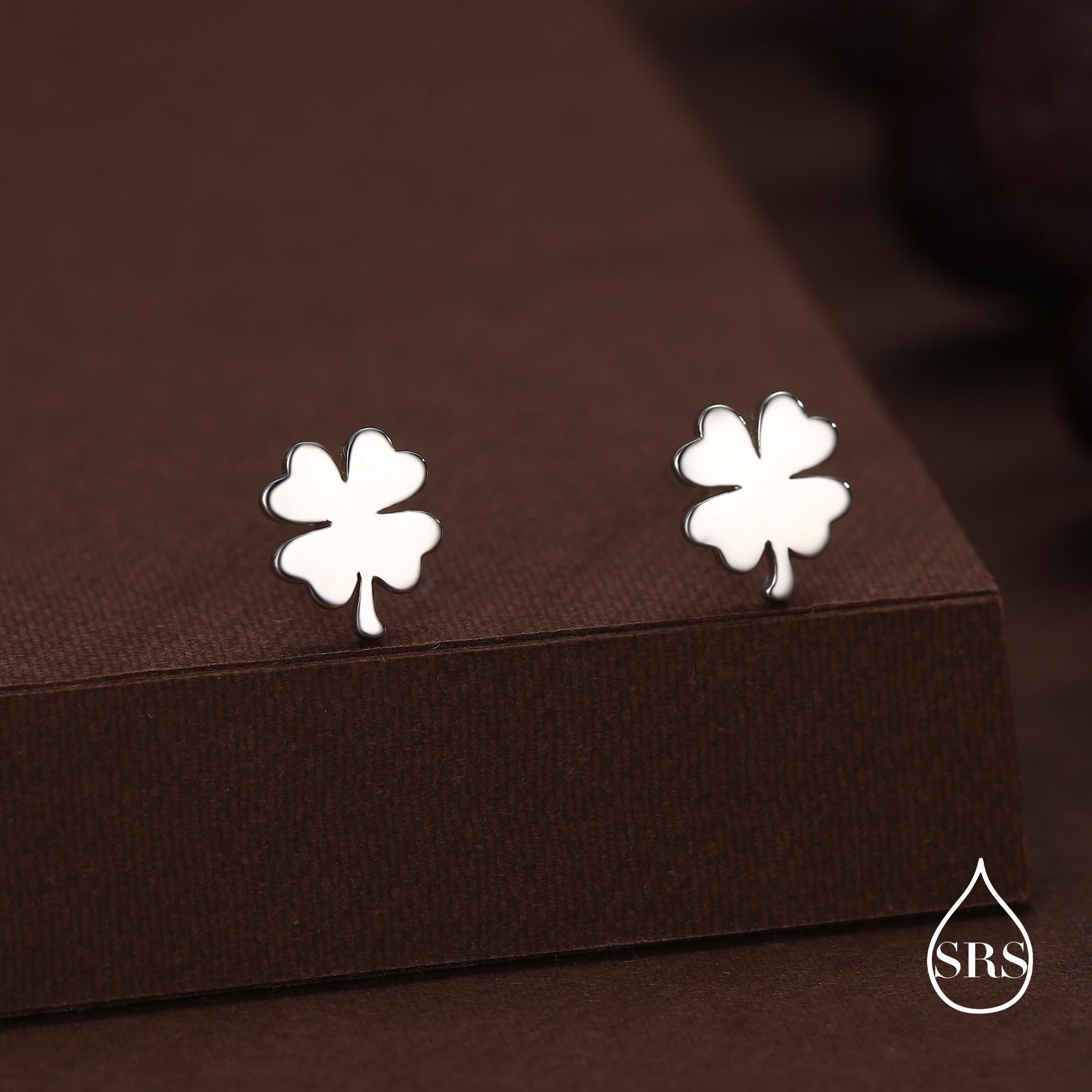 Four Leaf Clover Stud Earrings in Sterling Silver, Irish Earrings, Silver Gold or Rose Gold