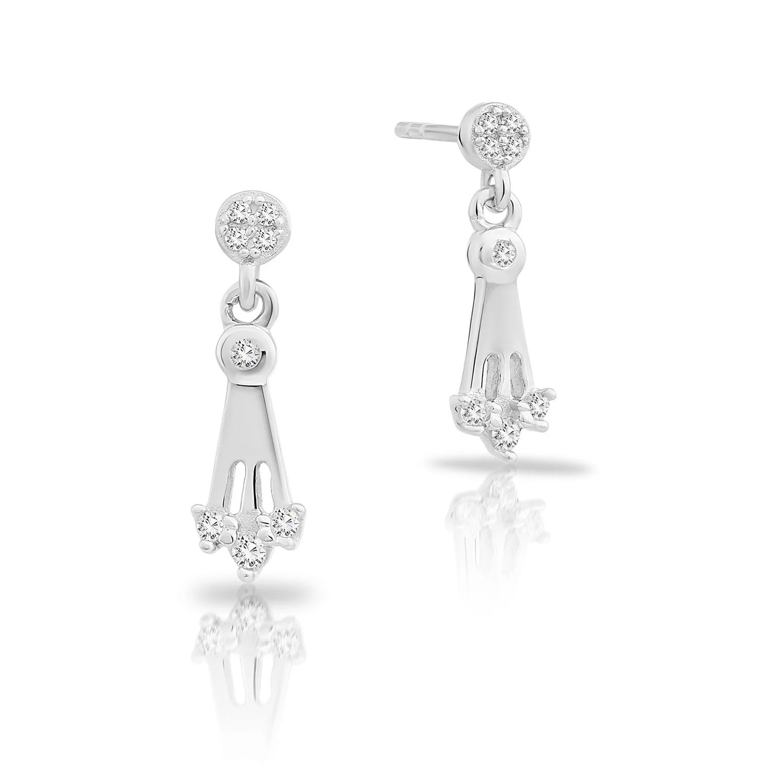 CZ Dangle Stud Earrings, Three Spoke in Sterling Silver