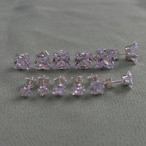 925 Sterling Silver Clear Square Cubic Zirconia Stud Earrings