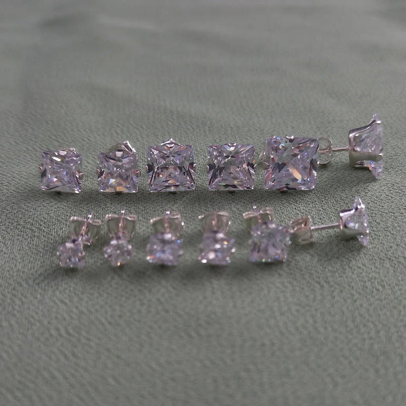 925 Sterling Silver Clear Square Cubic Zirconia Stud Earrings