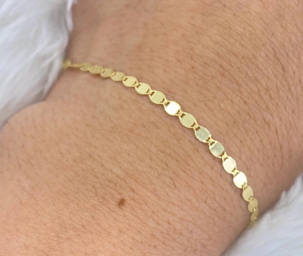 Stunning 14K Solid Gold 3mm Mirror Chain Bracelet/Anklet for Women – Durable Elegance!.