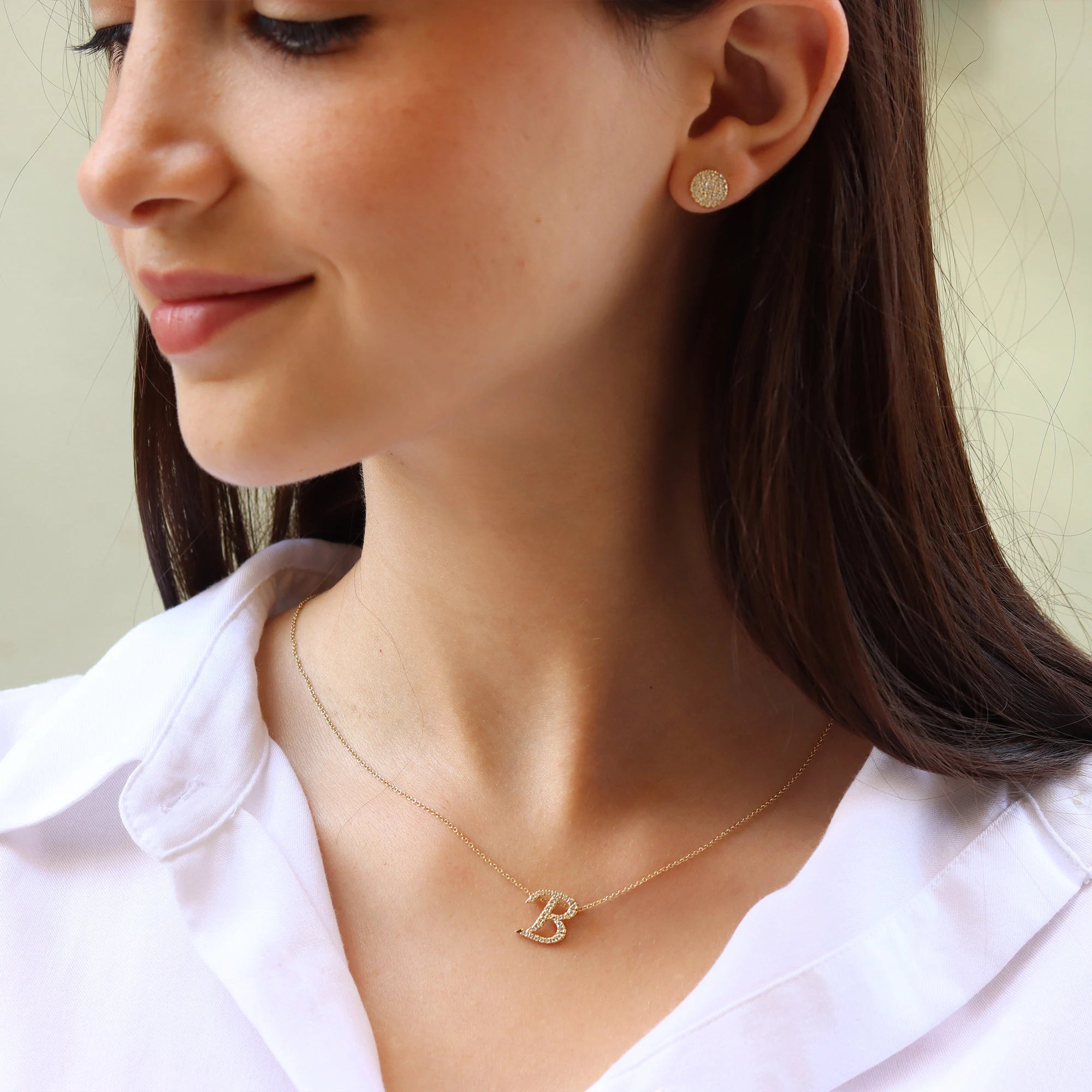 Diamond Pavé Set round Earrings, Stud Earrings, Diamond Earrings, Modern Earrings