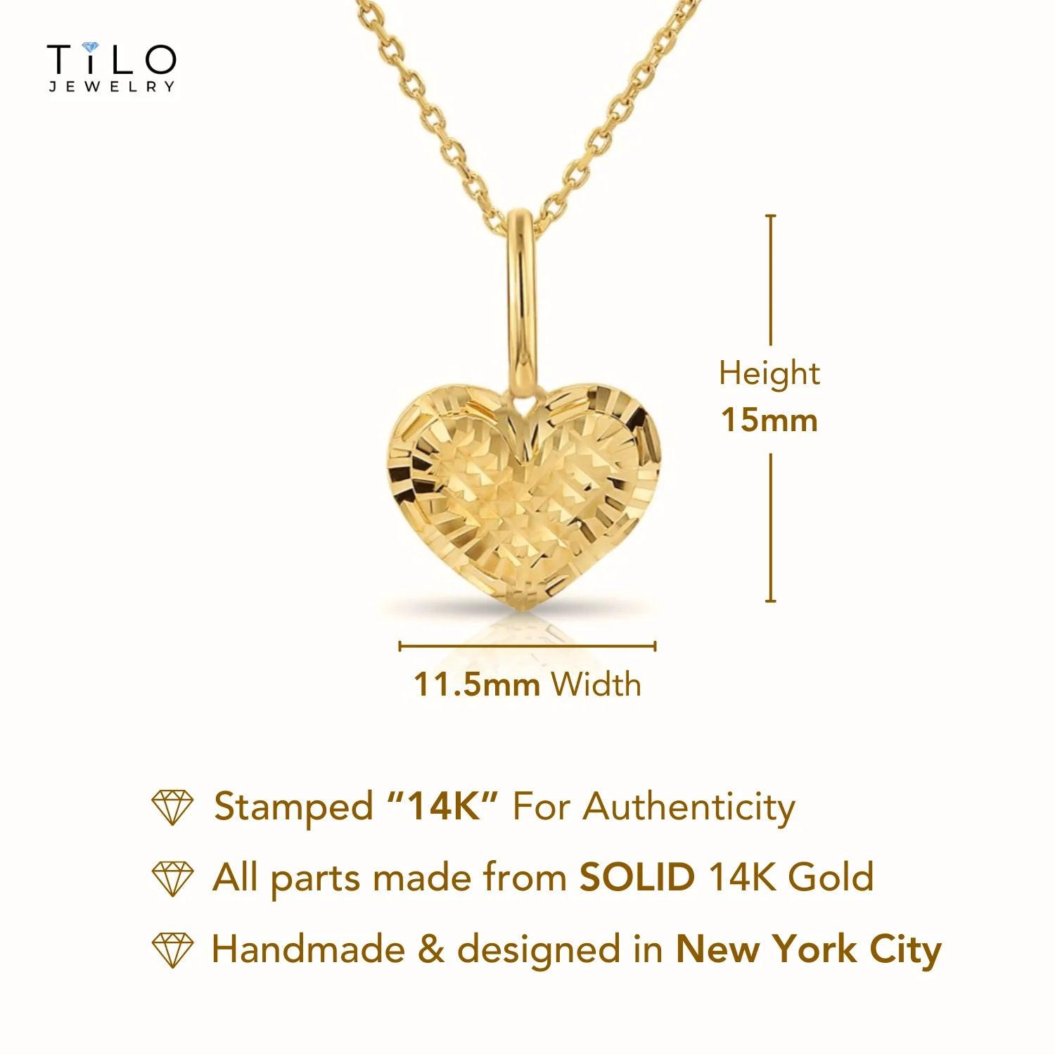 Stunning 14K Yellow Gold Diamond-Cut Heart Pendant Necklace – Perfect for Every Occasion!.