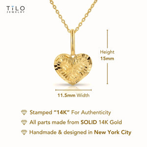 Stunning 14K Yellow Gold Diamond-Cut Heart Pendant Necklace – Perfect for Every Occasion!.