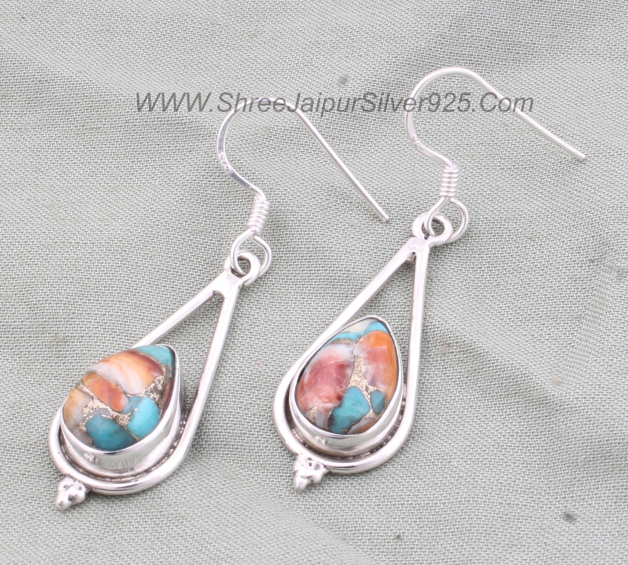 Oyster Copper Turquoise Pear Earrings: Handmade Sterling Silver Boho Jewelry