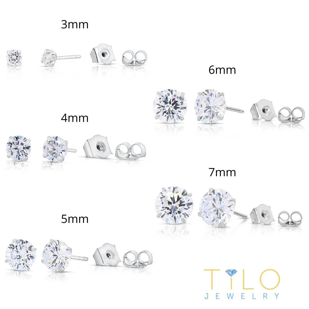 Set of 5! 925 Solid Sterling Silver Basket Set round CZ Stud Earrings, Pushback