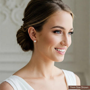 Lustrous 14K Gold Round White Freshwater Pearl Bridal Stud Earrings - Classic Gift for Her in 5mm, 6mm, 6.5mm, & 7mm.