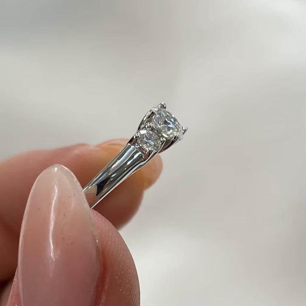 Moissanite Diamond Three Stone Wedding Ring: 925 Sterling Silver Promise Ring