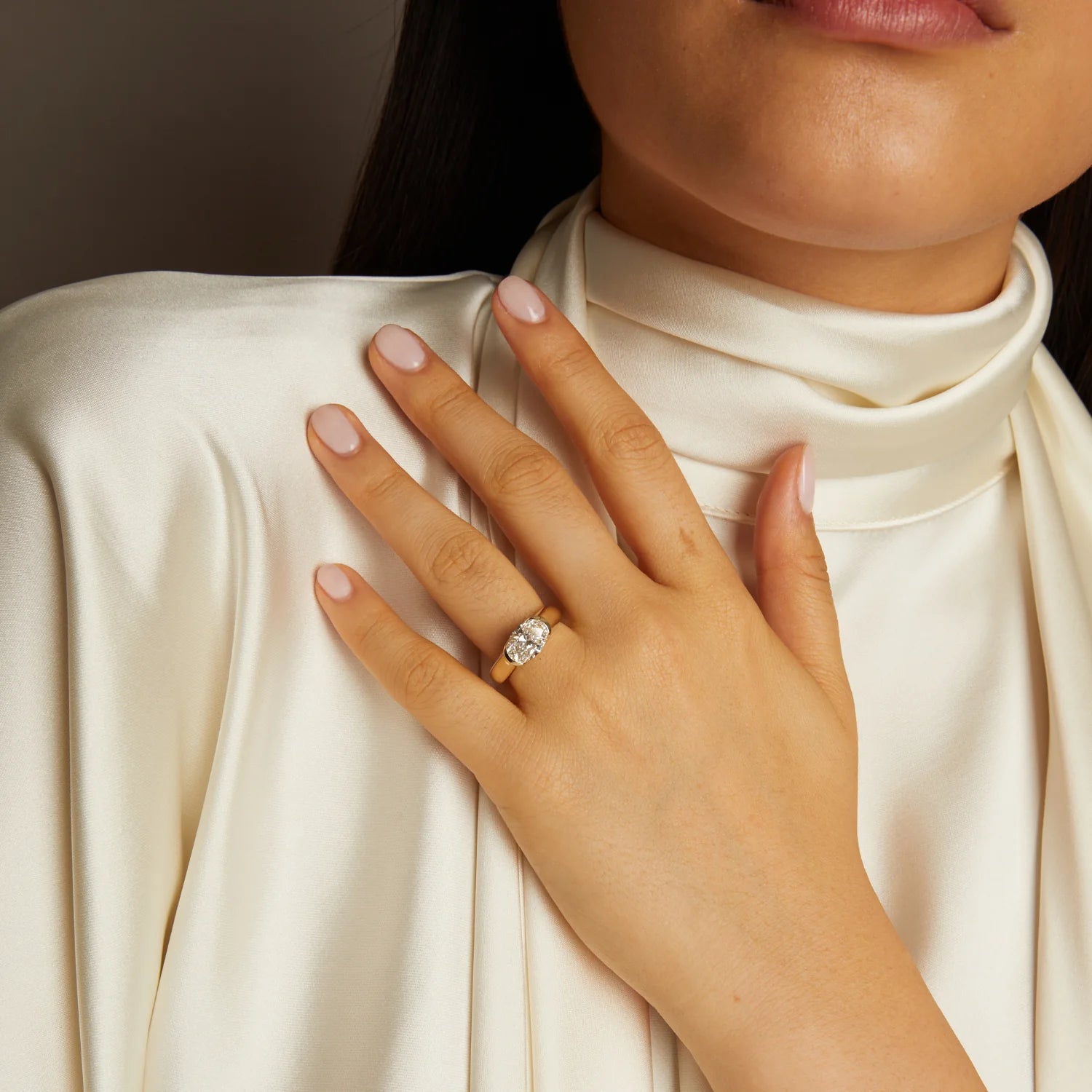 2Ct Oval Lab Grown Diamond Floating Signet Ring NikNenz™ Premium Gold & Diamonds