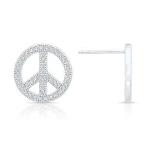 Sterling Silver CZ Small Open Peace Sign Stud Earrings – Trendy & Elegant Accessory.