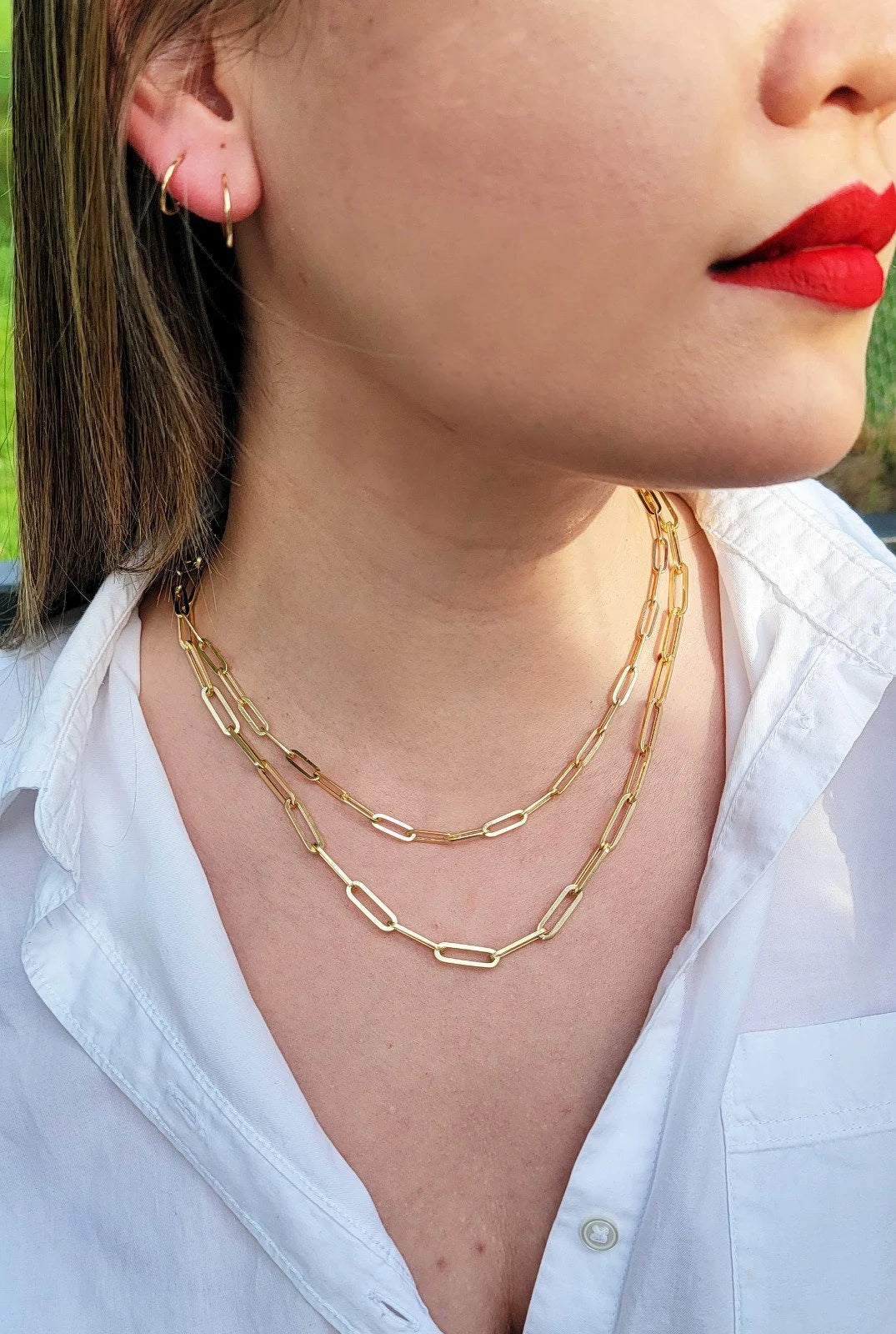 14K Yellow Gold Fancy Paperclip Chain, 14K Gold Paperclip Bracelet, 14K Real Gold Paperclips Necklace, 14K Gold 1.8Mm-5.8Mm Women Chain