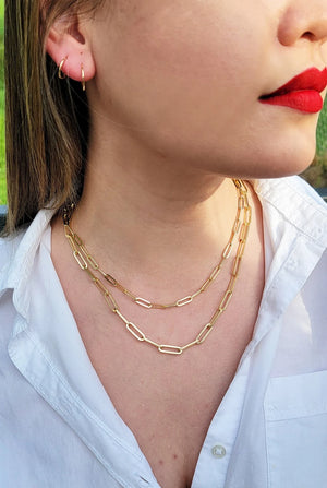 14K Yellow Gold Fancy Paperclip Chain, 14K Gold Paperclip Bracelet, 14K Real Gold Paperclips Necklace, 14K Gold 1.8Mm-5.8Mm Women Chain