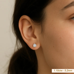14K White Gold Brilliant-Cut Lab Diamond Studs, Classic Martini 3-Prong Setting, Screwback