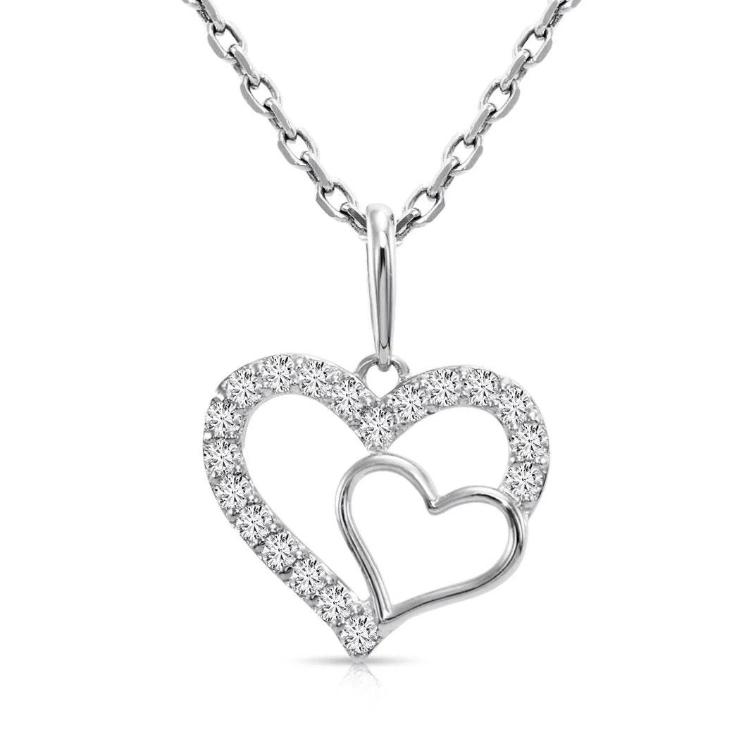 14K White Gold Lab Diamond Open Heart Pendant Necklace - 0.17 Carats of Dazzling Elegance.