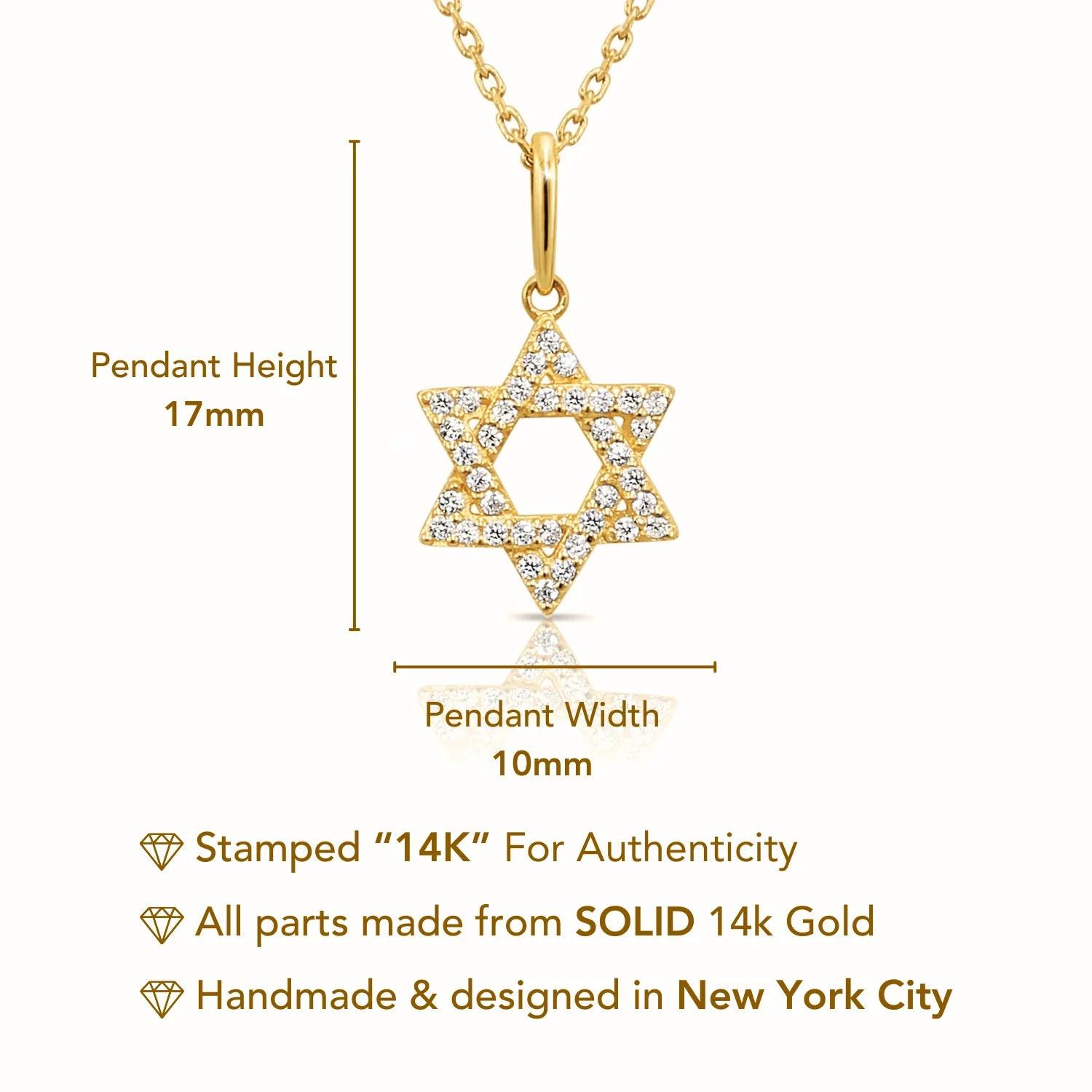 Elegant 14K Yellow Gold Star of David Pendant Necklace.