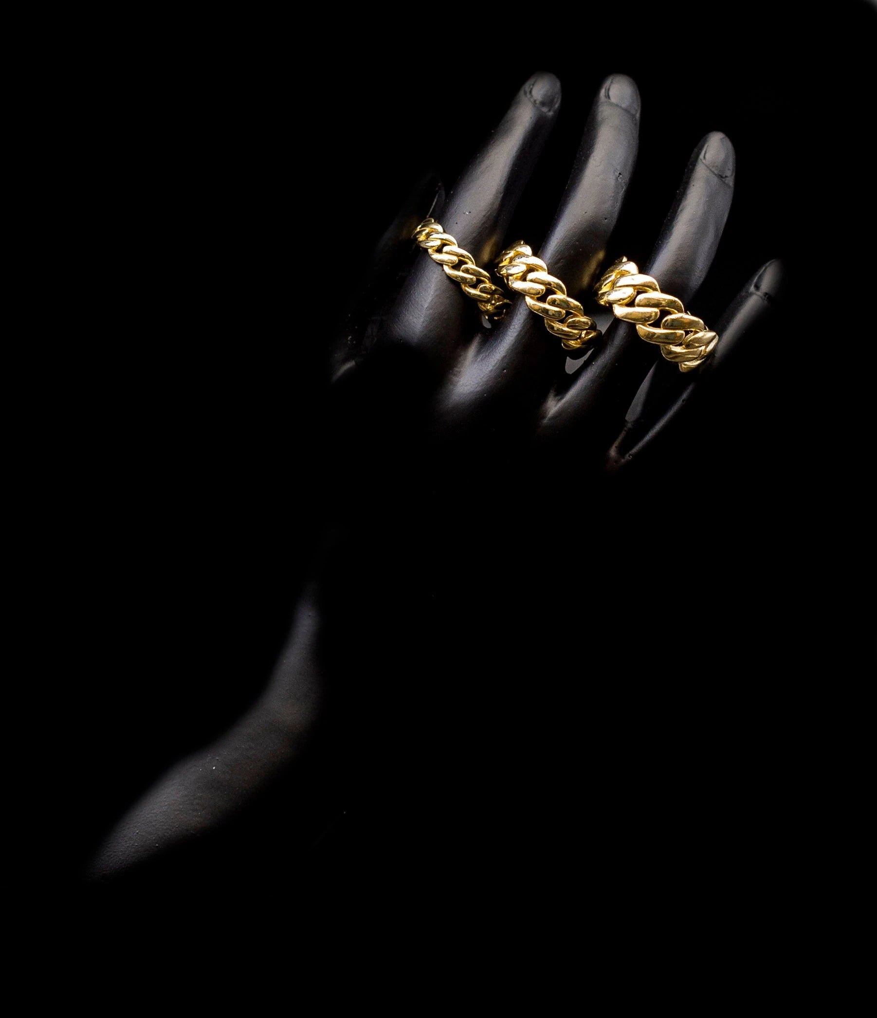 10K Real Yellow Gold Miami Cuban Chain Ring, 5.5Mm 7.5Mm 9.5Mm, Solid 10K Gold Ring for Men and Women, 10K Solid Gold Miami Cuban Ring