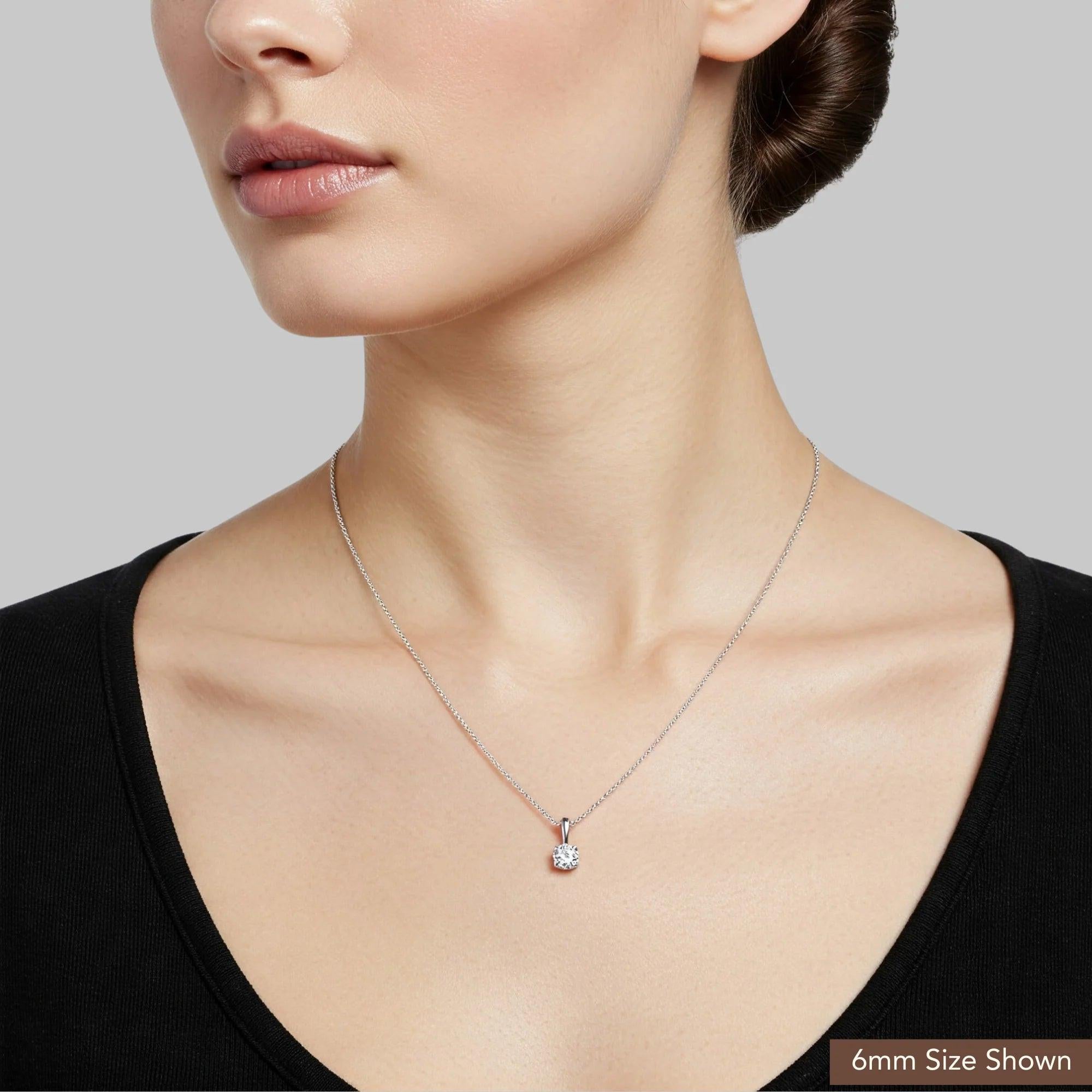 Exquisite 14K White Gold Classic Solitaire Pendant Necklace.