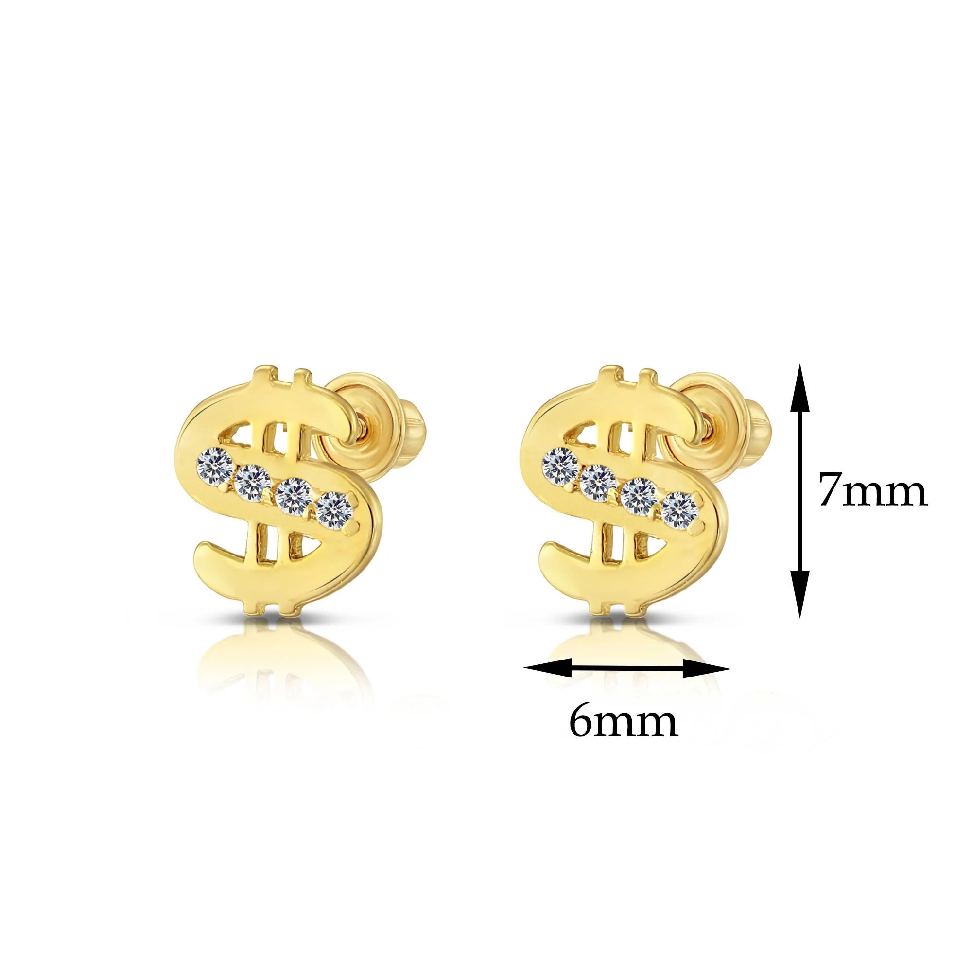 10K Yellow Gold Dollar Sign Stud Earrings, Unisex