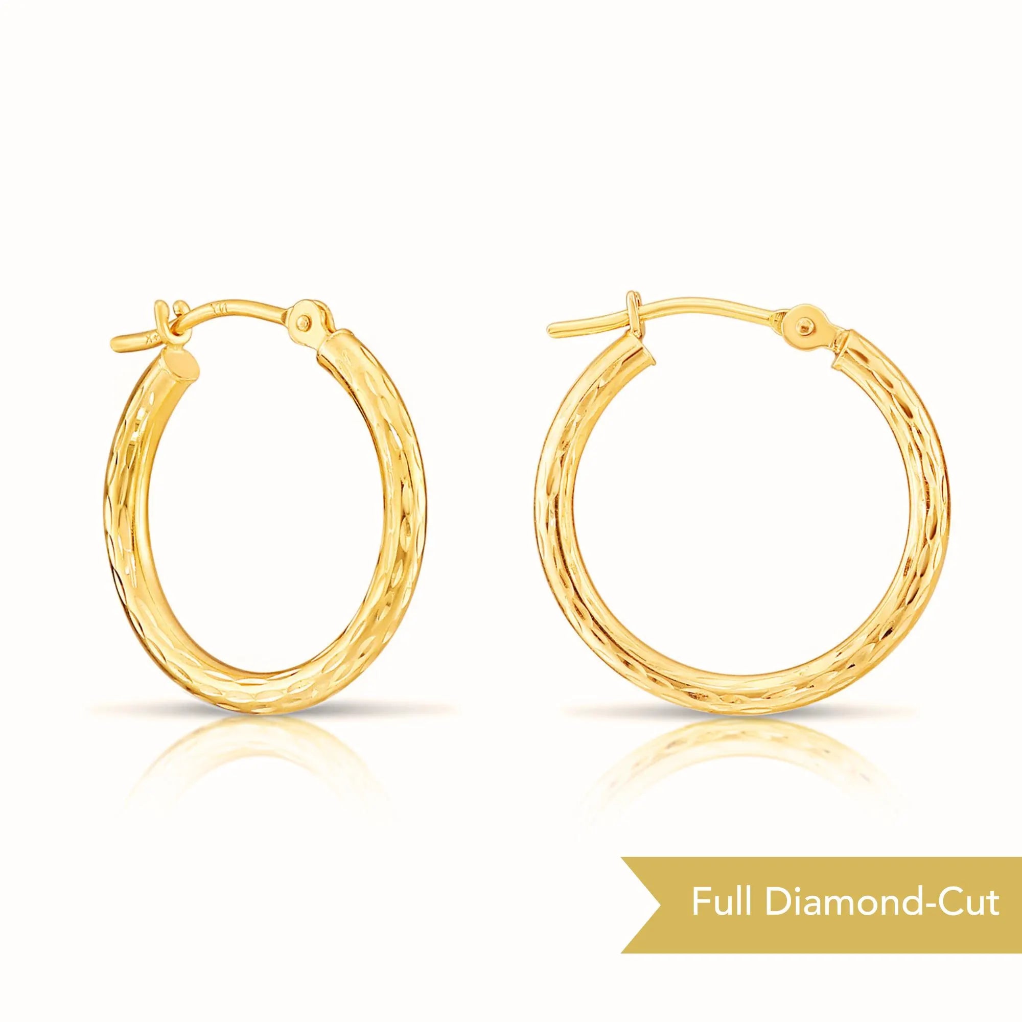 14K Gold Hoop Earrings, Diamond-Cut Fancy Hoop Earrings, Handmade & Designed by TILO Jewelry, Made in New York City