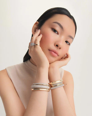 Stunning Pavé Diamond Stackable Gold Cloud Bangle for Effortless Elegance.