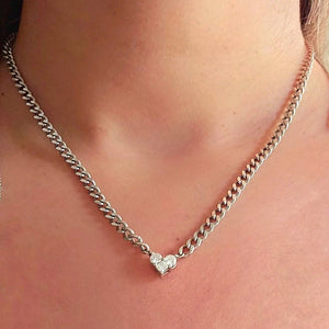 Gold Choker Necklace with Heart Shape Diamond Pendant, Three Lab Grown Diamonds Became into a Beautiful Heart Pendant in 14K Yellow Gold