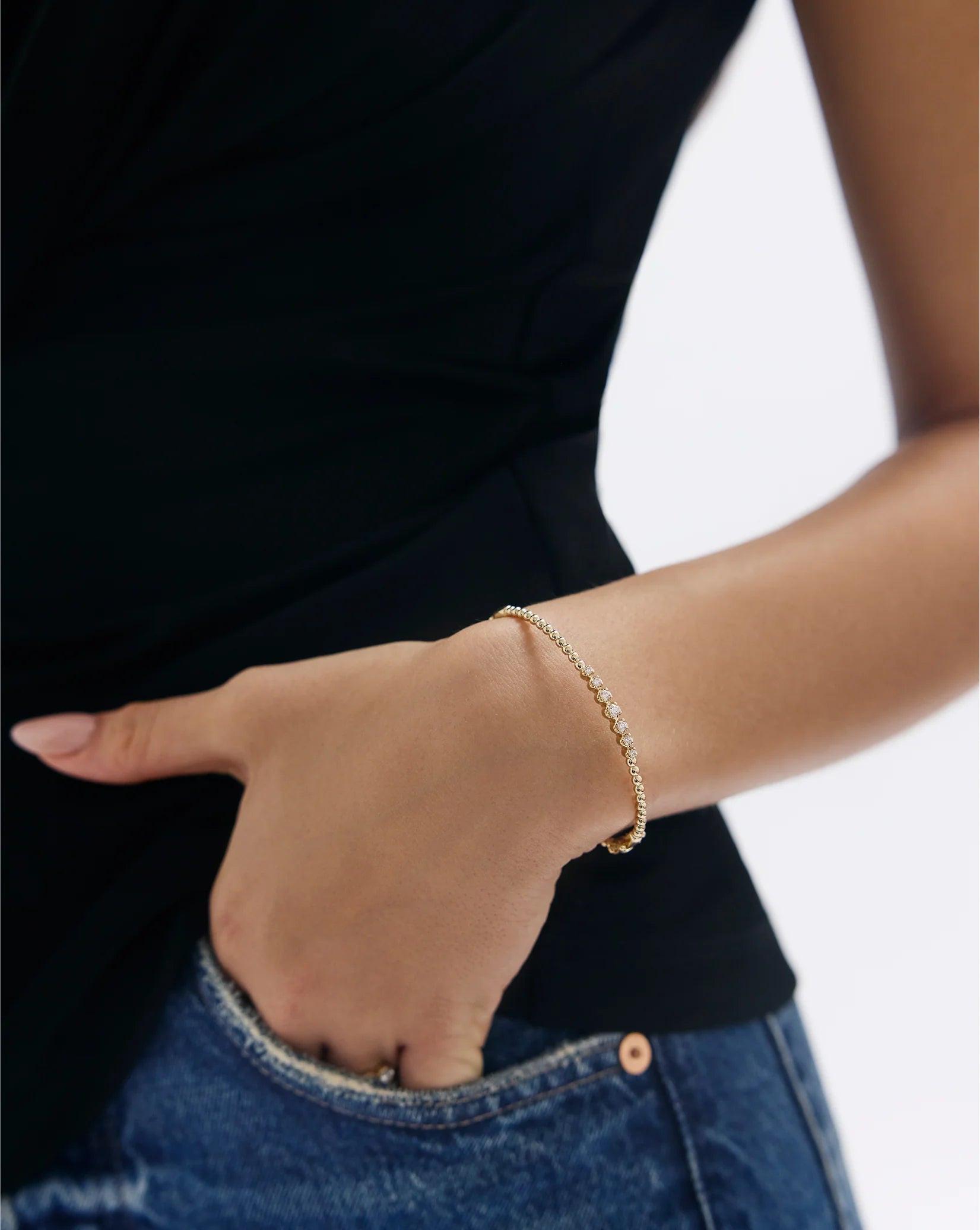 Stunning Diamond Cluster Bead Bangle – Elevate Your Elegance!.