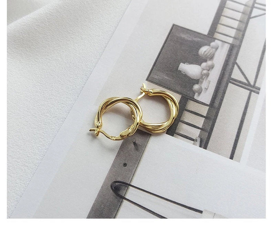 Gold Twisted Hoop Earrings: 18K Gold Plated Sterling Silver
