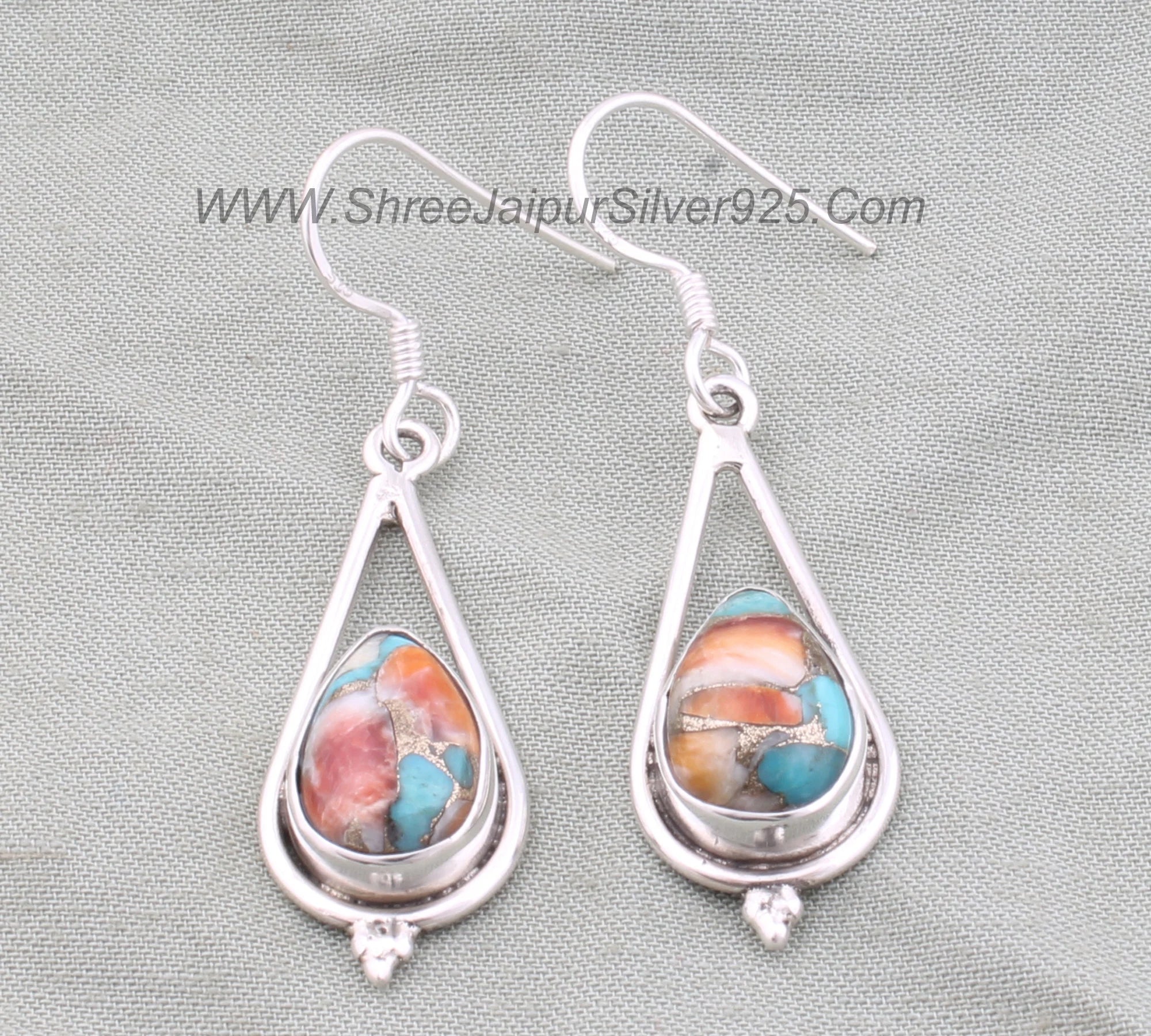 Oyster Copper Turquoise Pear Earrings: Handmade Sterling Silver Boho Jewelry