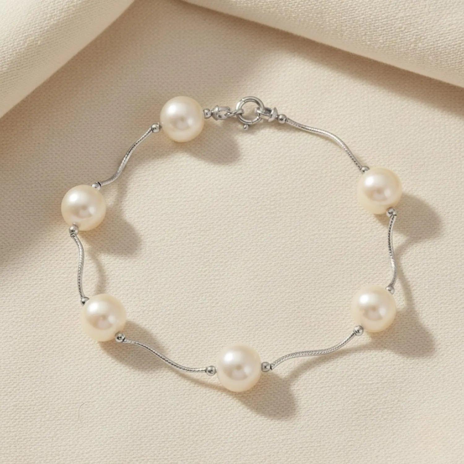 Exquisite 14K Solid Gold Freshwater Pearl & Diamond-Cut Chain Bracelet.