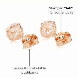 14K Rose Gold Zirconia Solitaire Stud Earrings, Pushback