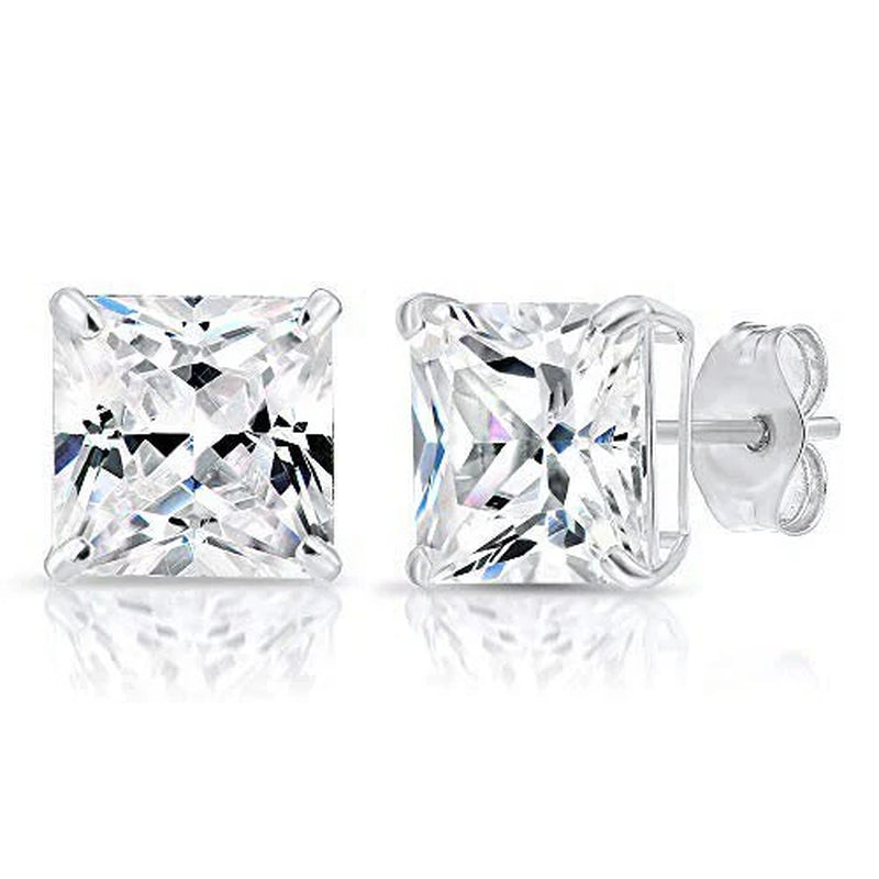 Bundle SET of 3! 14K Solid Gold Earrings, Square CZ Studs Sizes 3Mm, 4Mm, 5Mm, with Pushbacks