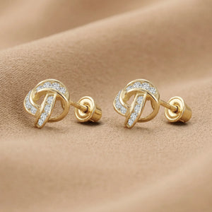 Solid 14K Gold Brilliant CZ Love Knot Twist Studs, 7Mm, with Screwbacks